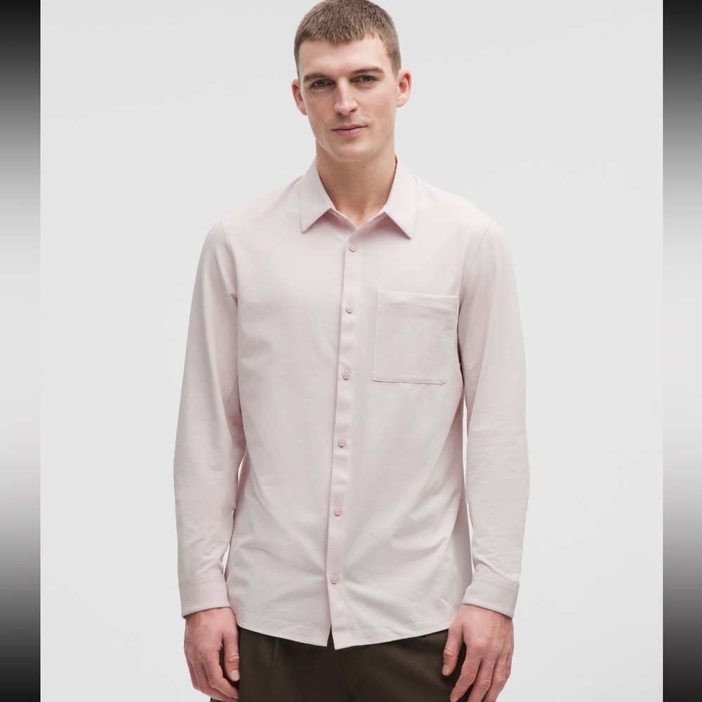 Lululemon Men’s Commission Long Sleeve Shirt Pocket Porcelain Pink Stretch Large